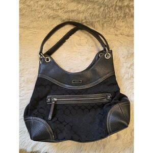 Nine West Black Satchel Handbag Purse Bag Shoulder Bag Silver Hardware Mid Size